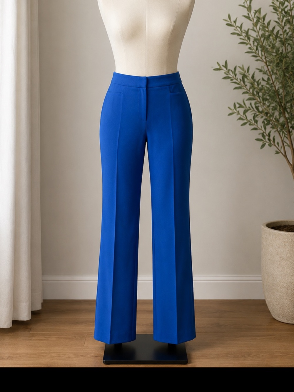 Kasper Vibrant Blue Straight Leg Pants with Front Zipper